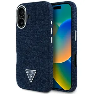Guess Case Denim Triangle Logo MagSafe for iPhone 16 blue (Apple iPhon... pas cher