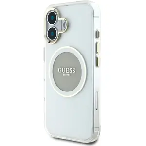 Guess Case IML Metal Colored Circle Classic Logo MagSafe for iPhone 16 grey (Apple iPhone 16), Coque pour téléphone portable, Gris pas cher