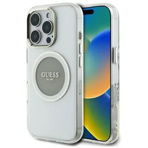 Guess Case IML Metal Colored Circle Classic Logo MagSafe for iPhone 16 Pro Max grey (Apple iPhone 16 Pro Max), Coque pour téléphone portable, Gris pas cher