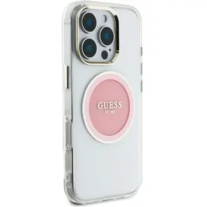 Guess Case IML Metal Colored Circle Classic Logo MagSafe for iPhone 16 Pro pink (Apple iPhone 16 Pro), Coque pour téléphone portable, Pink pas cher