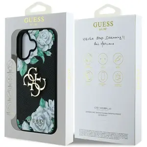 Guess Case Grained Roses Big 4G logo for iPhone 16 black (Apple iPhone 16), Coque pour téléphone portable, Noir pas cher