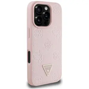 Guess Case Grained Hot Stamp Peony Triangle Logo MagSafe for iPhone 16... pas cher