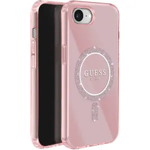 Coque Guess IML Glitter Circle MagSafe pour iPhone 16e - Pink pas cher