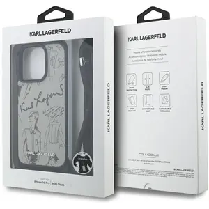 Karl Lagerfeld Case Crossbody Grained Pattern & Logo for iPhone 16 Pro... pas cher