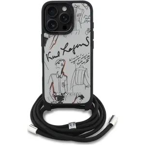 Karl Lagerfeld Case Crossbody Grained Pattern & Logo for iPhone 16 Pro Max grey (Apple iPhone 16 Pro Max), Coque pour téléphone portable, Gris pas cher
