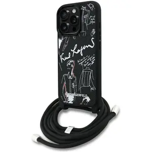 Karl Lagerfeld Case Crossbody Grained Pattern & Logo for iPhone 16 Pro... pas cher