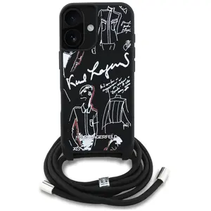 Karl Lagerfeld Case Crossbody Grained Pattern & Logo MagSafe for iPhone 16 black (Apple iPhone 16), Coque pour téléphone portable, Noir pas cher