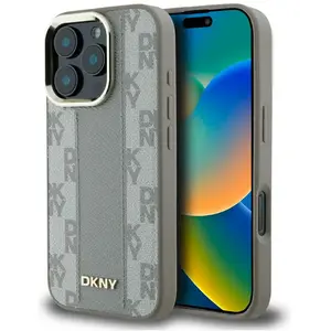 DKNY Case Checkered Pattern Magsafe for iPhone 16 Pro beige (Apple iPhone 16 Pro), Coque pour téléphone portable, Beige pas cher