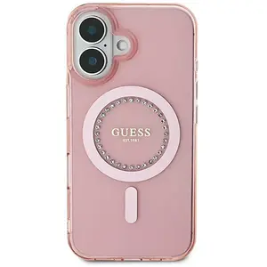 Comparateur de prix : Coque pour iPhone 16 - Guess IML Strass MagSafe (GUHMP16SPFTDTEP) - Rose