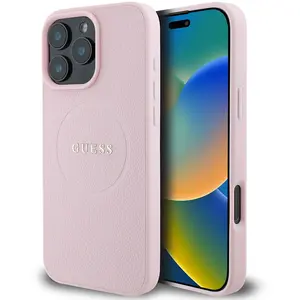 Coque Arrière pour iPhone 16 Pro Max à Texture Grainé MagSafe Guess Rose pas cher