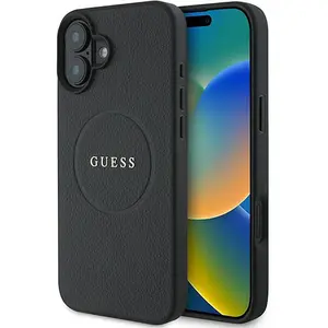 Comparateur de prix : Guess Grained Gold Ring Hoesje Geschikt voor Apple iPhone 16 Plus - Back Cover Compatibel met MagSafe - Zwart