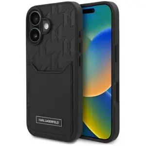 Coque pour iPhone 16   Étui rigide en cuir avec emplacements pour cartes Karl Lagerfeld (KLHCP16SPGKHPRPK)   Monogramme pas cher