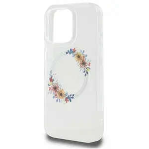 Comparateur de prix : Coque Guess IML Flowers Wreath MagSafe pour iPhone 16 Pro - Clear