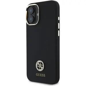 Coque pour iPhone 16 - Guess Silicone Logo Rhinestone 4G (GUHCP16SM4DGPK) - Noir pas cher