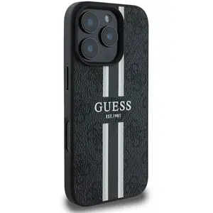 Comparateur de prix : Coque - GUESS - 4G Printed Stripes - Noir - Compatible MagSafe - Rigide