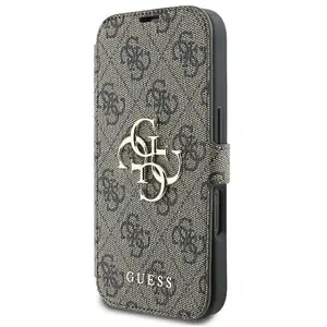 Guess 4G Big Metal Logo Book Wallet Case hoesje voor Apple iPhone 16 - Bruin