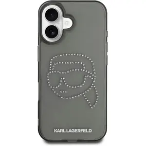 Karl Lagerfeld IML Rhinestones Karl Head Case for iPhone 16 Black (App... pas cher