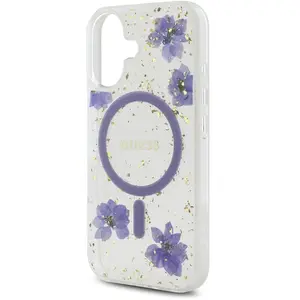 Guess Case Resin Flowers Glitter MagSafe for iPhone 16 purple (Apple i... pas cher