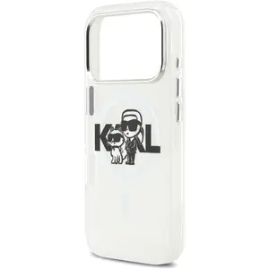 Karl Lagerfeld case Magsafe IML glitter case metal camera frame and buttons Karl and Choupette sketc, Housse pour appareil photo pas cher