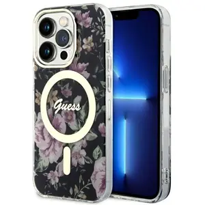 Guess Flower MagSafe - Coque pour iPhone 14 Pro (Noir) - 3666339115531 pas cher