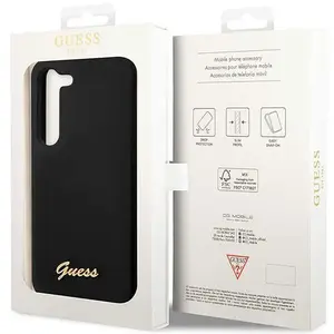 Guess Samsung Galaxy S23+ Hoesje Siliconen Hard Case Gold Logo Zwart pas cher