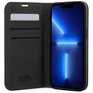 Karl Lagerfeld Saffiano Monogram Book Case - Geschikt voor Apple iPhone 14 (6.1") - Grijs