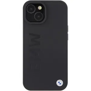 iPhone 15 Plus Backcase hoesje - BMW - Effen Zwart - Leer pas cher