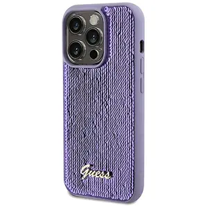 Guess - Sequin - Script Metalen hoesje voor iPhone - 13 - Pro / 13 - paars pas cher