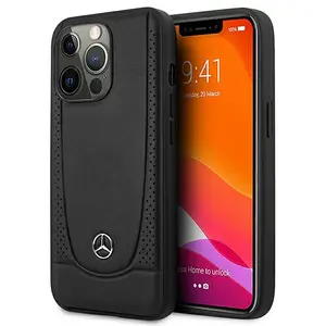 iPhone 15 Pro Max Backcase hoesje - Mercedes-Benz - Effen Zwart - Leer pas cher