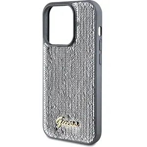 Guess - Sequin - Script Metalen hoesje voor iPhone - 14 - Pro - zilver pas cher