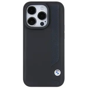 iPhone 15 Pro Max Backcase hoesje - BMW - Effen Zwart - Leer pas cher