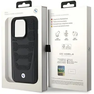 iPhone 15 Pro Max Backcase hoesje - BMW - Effen Zwart - Leer pas cher