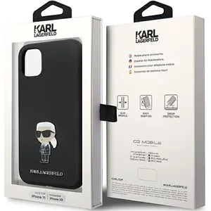 Karl - Lagerfeld - KLHCN61SMHKNPK hoesje voor iPhone - 11 / Xr - zwart - Siliconen - Ikonik - Metalen - Pin pas cher