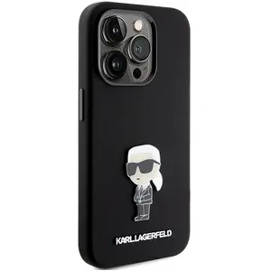 Karl - Lagerfeld - Siliconen Ikonik Metal Pin hoesje voor iPhone - 15 ... pas cher