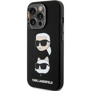 Karl - Lagerfeld - Siliconen Karl&Choupette Hoofdhoes voor iPhone - 15 - Pro - zwart pas cher
