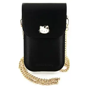 Hello - Kitty - leren metalen logokettingtas - zwart pas cher