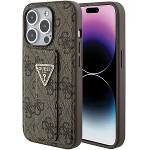 Coque Guess Grip Stand 4G Triangle Strass pour iPhone 15 Pro - Brown pas cher