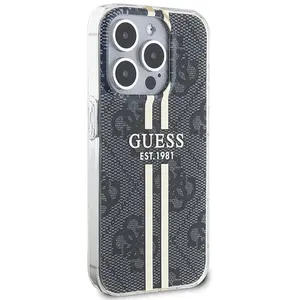 Guess 4G Gold Stripe Back Case - Apple iPhone 15 Pro (6.1") - Zwart pas cher