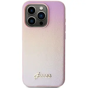 Coque Guess Saffiano Iridescent Script pour iPhone 15 Pro Max - Pink pas cher