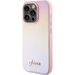 Guess - Saffiano - Iridescent Script hoesje voor iPhone - 14 - Pro - roze pas cher