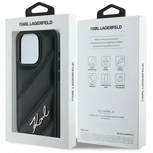 Karl Lagerfeld Diagonal Quilted Script hoesje voor iPhone 15 Pro - zwa... pas cher