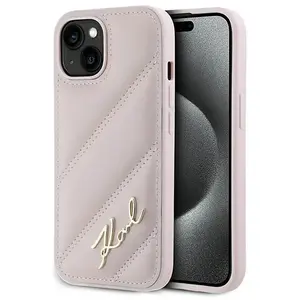 Karl Lagerfeld Diagonal Quilted Script hoesje voor iPhone 14/15/13 - r... pas cher