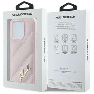 Karl Lagerfeld Diagonal Quilted Script hoesje voor iPhone 15 Pro - roz... pas cher