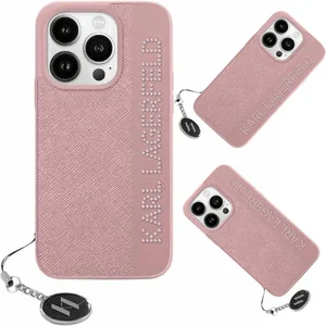 Karl - Lagerfeld - Saffiano Rhinestones & Charm hoesje voor iPhone - 15 - Pro - roze pas cher