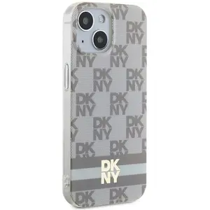 DKNY - IML - geruit monopatroon en gedrukte strepen MagSafe-hoesje voor iPhone 15/14/13 - beige pas cher