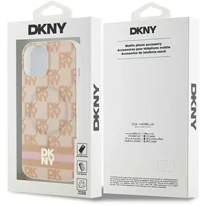 DKNY - IML - geruit monopatroon en gedrukte strepen MagSafe-hoesje voor iPhone 15/14/13 - roze pas cher