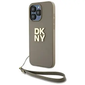 DKNY Polsband Stock Logo hoesje voor iPhone 15 Pro - beige pas cher