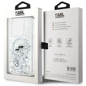 Coque pour iPhone 15 Pro Max - Karl Lagerfeld Liquid Glitter MagSafe (KLHMP15XLGKCSGH) - Tête Karl&Choupette Transparente pas cher