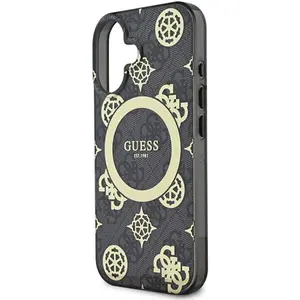 Coque Guess IML Peony On 4G Background MagSafe pour iPhone 16 - Black pas cher
