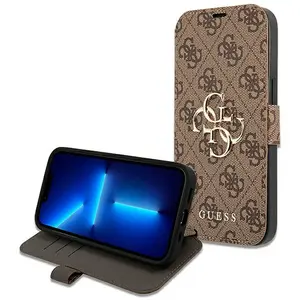 iPhone 13 Pro Bookcase hoesje - Guess - Effen Bruin - Kunstleer pas cher